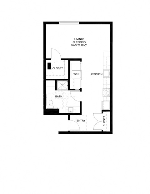 Floor plan for studio, 1 bath, 614 sqft